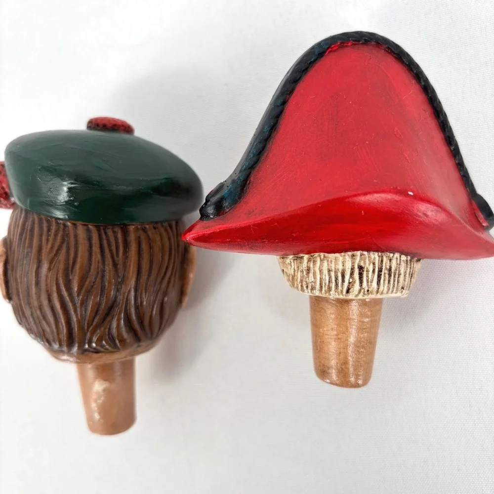 Vintage Ceramic Hand Painted Bottle Stopper Set of 2 Golfer Ship Captain 3.5 in
